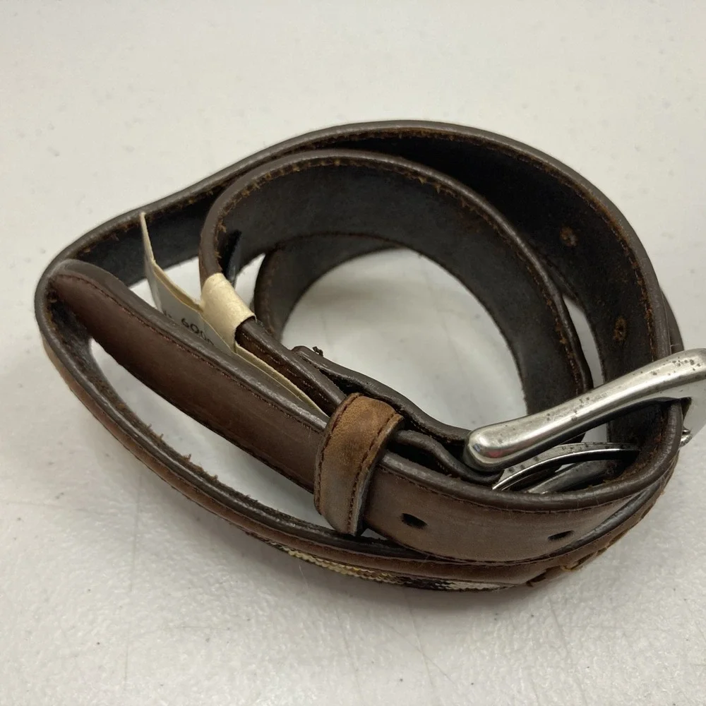 New Brighton Belt Brown Leather Southwestern Woven‎ Inlay Cowboy sz 32